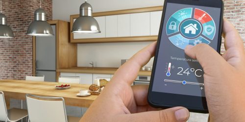 3D rendering of a modern interior controlled by a smartphone app